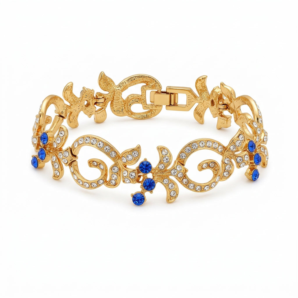 *Vintage Camrose & Kross JBK Jackie Kennedy Gold Plated Bracelet with Sapphire Blue and Clear Crystals