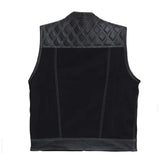 Leather and Denim Motorcycle Vest by Wild Wanderers - Black/White Paisley Lining - Medium