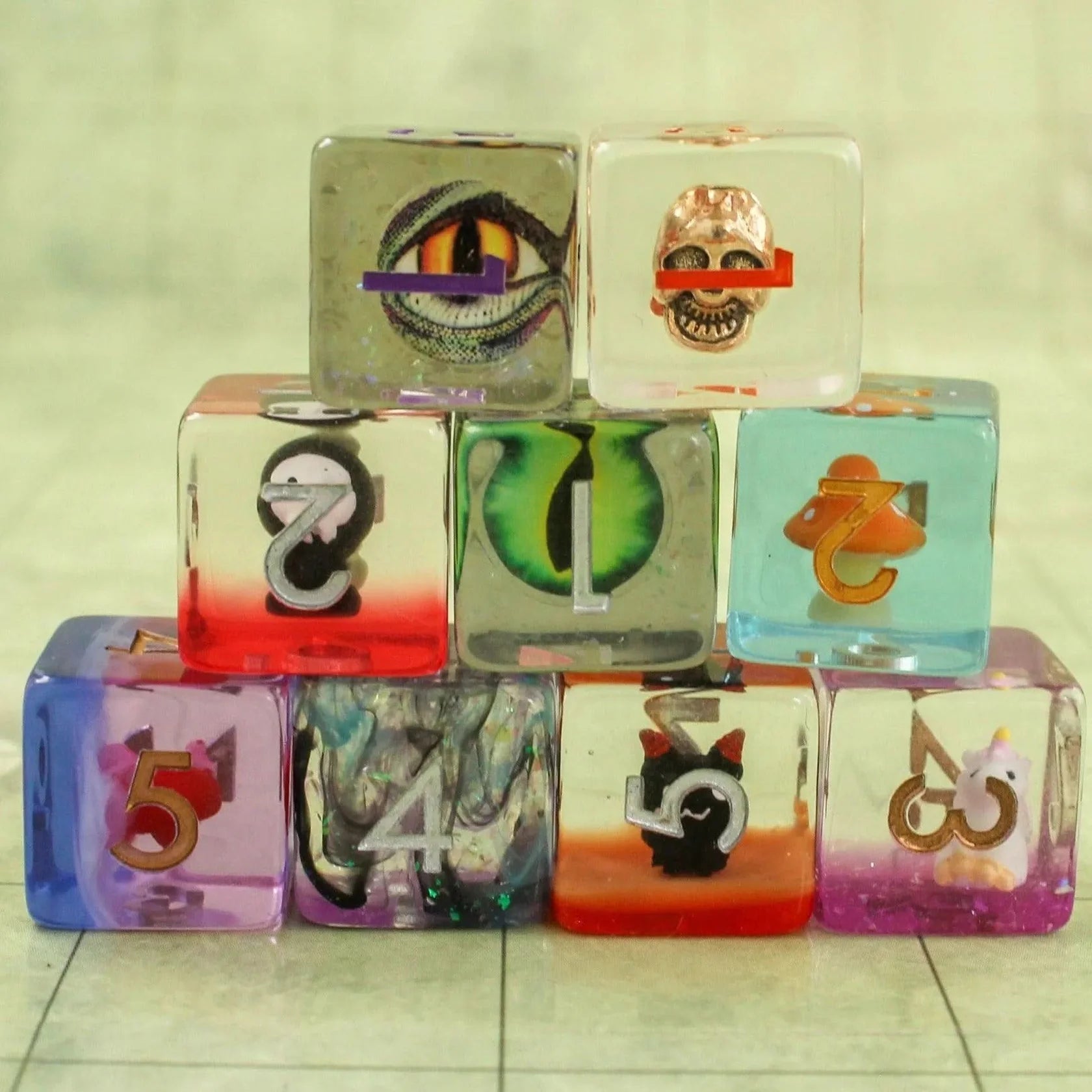 MYSTERY DICE GOBLIN - Mystery Filled/Inclusion Dice Bag - Full Set of Matching Polyhedral Dice - 1 Set