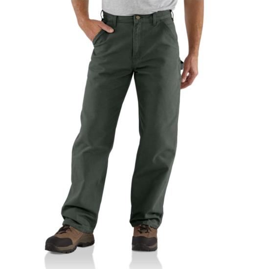 CARHARTT Men's Loose Straight Washed Duck - Flannel Lined Dungaree in Moss - 34W x 34L