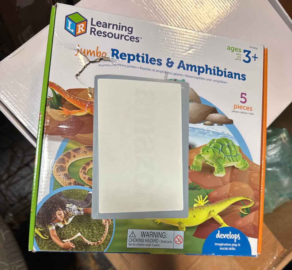Learning Resources Jumbo Reptiles & Amphibians, Tortoise, Gecko, Snake, Iguana, and Tree Frog, 5 Animals, Ages 3+