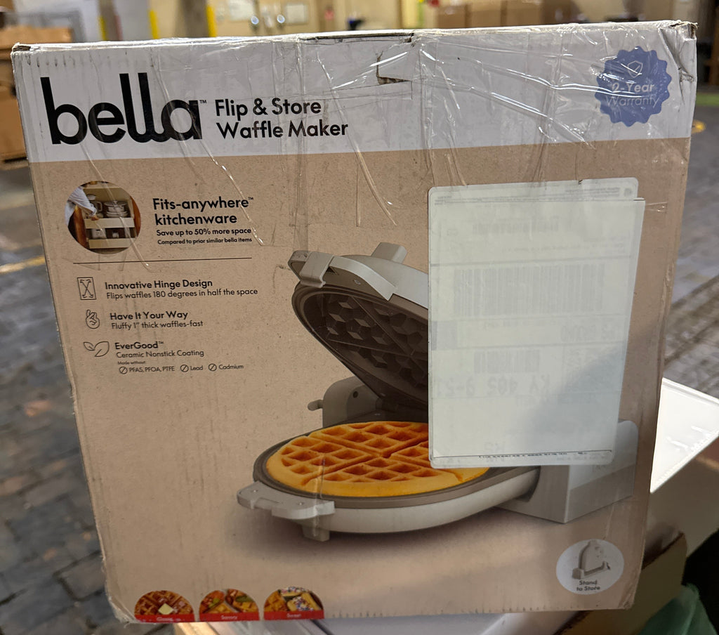 Bella Flip-n-Store Waffle Maker with EverGood™ Ceramic Nonstick Coating, Fits-anywhere™ Kitchenware, Power Indicator Light, Cool Touch Handle & Cord Wrap, 7” Wide & 1" Deep Plates, 1000 Watt,