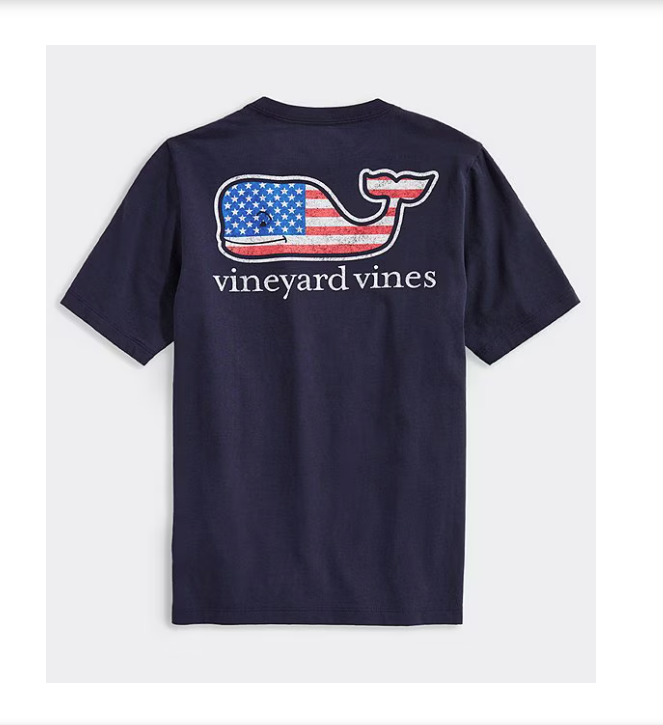 VINEYARD VINES | SS Flag Whale Pocket Tee in Navy | Medium