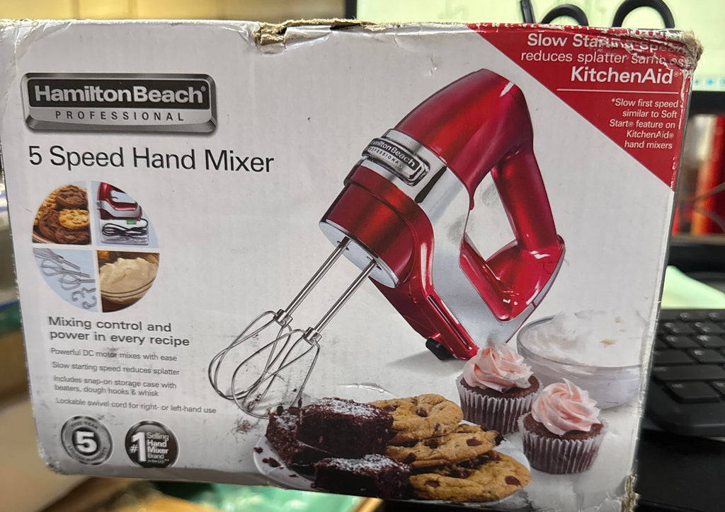 Hamilton Beach Professional 62653 Professional 5 Speed Hand Mixer, Red