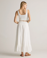 QUINCE | 100% Organic Cotton Gauze Smocked Maxi Skirt | White | S