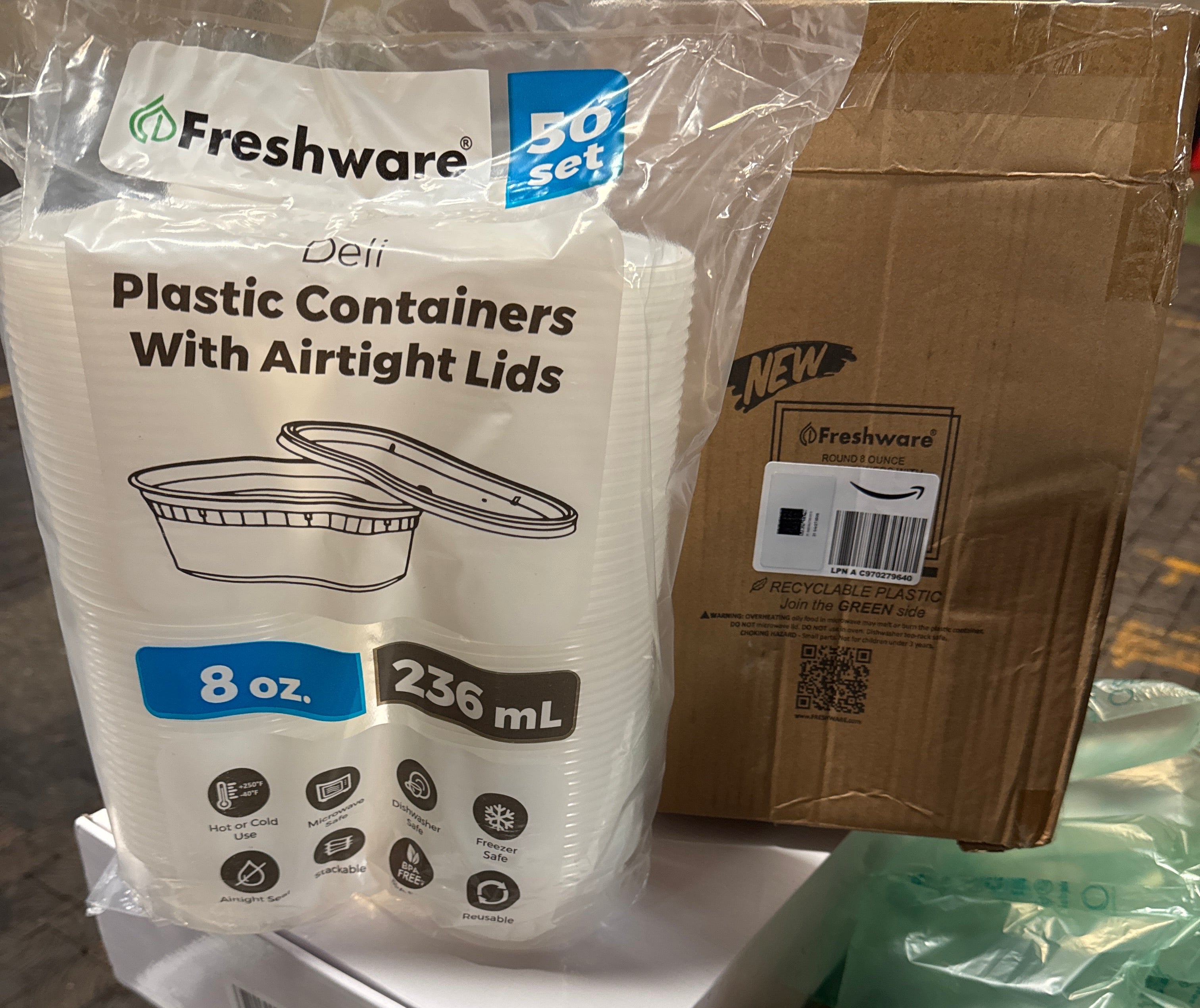 Freshware Deli Plastic Containers with Airtight Lids, 50 set