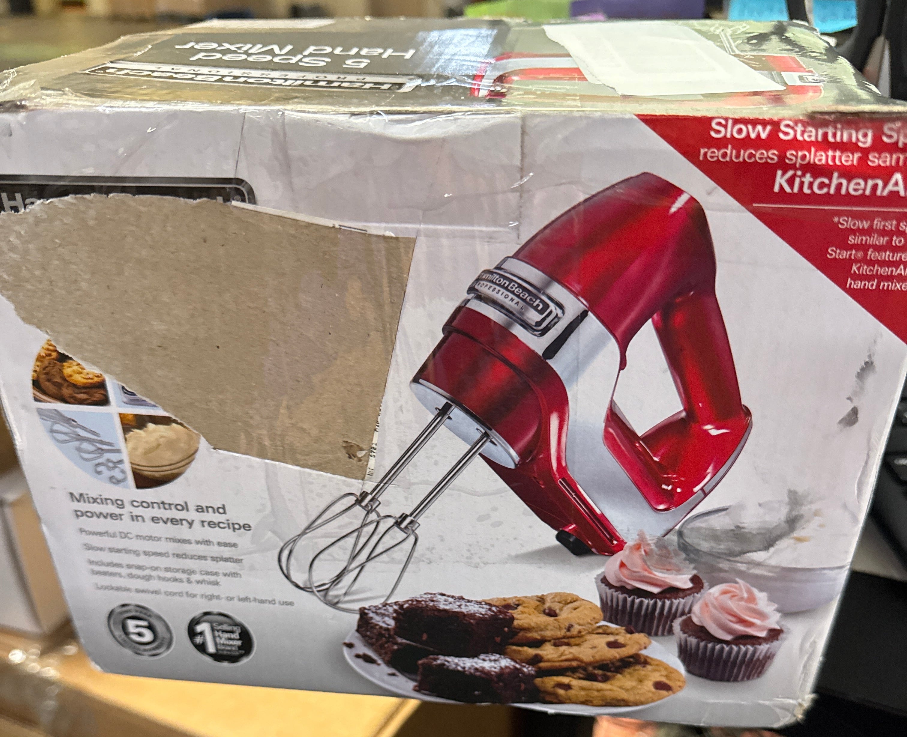 Hamilton Beach Professional 62653 Professional 5 Speed Hand Mixer, Red