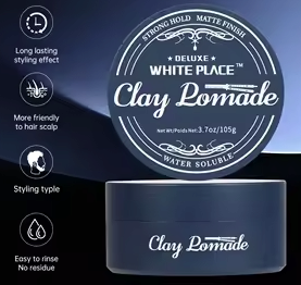 WHITE PLACE DELUXE Clay Pomade | Water Soluble | Strong Hold Matte Finish | 3.7 oz