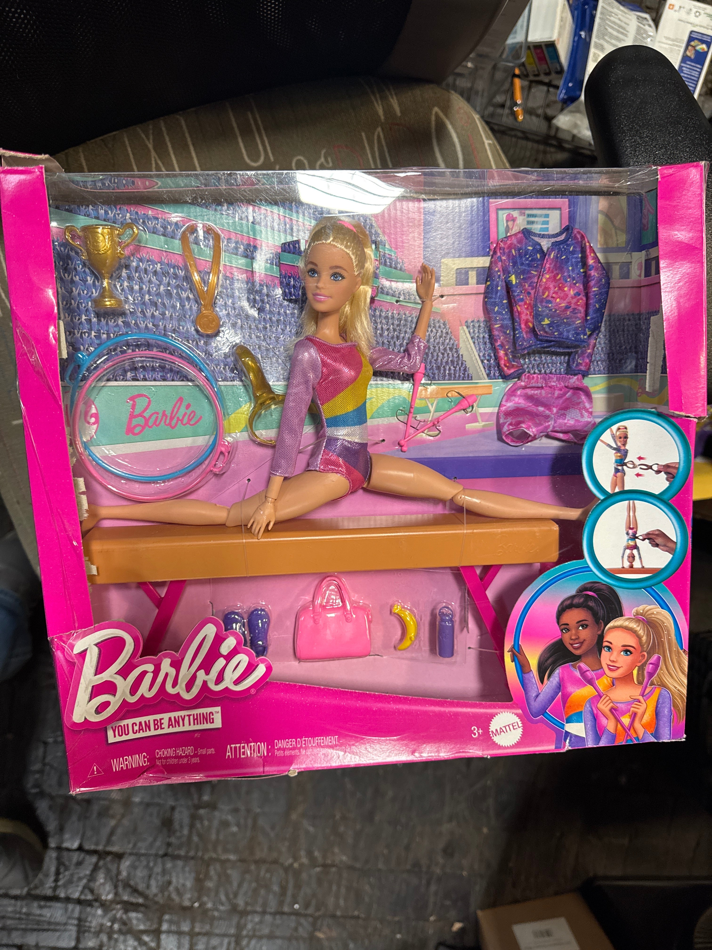 Barbie Gymnastics Doll & Accessories, Playset with Blonde Fashion Doll, C-Clip for Flipping Action, Balance Beam, Warm-Up Suit & More