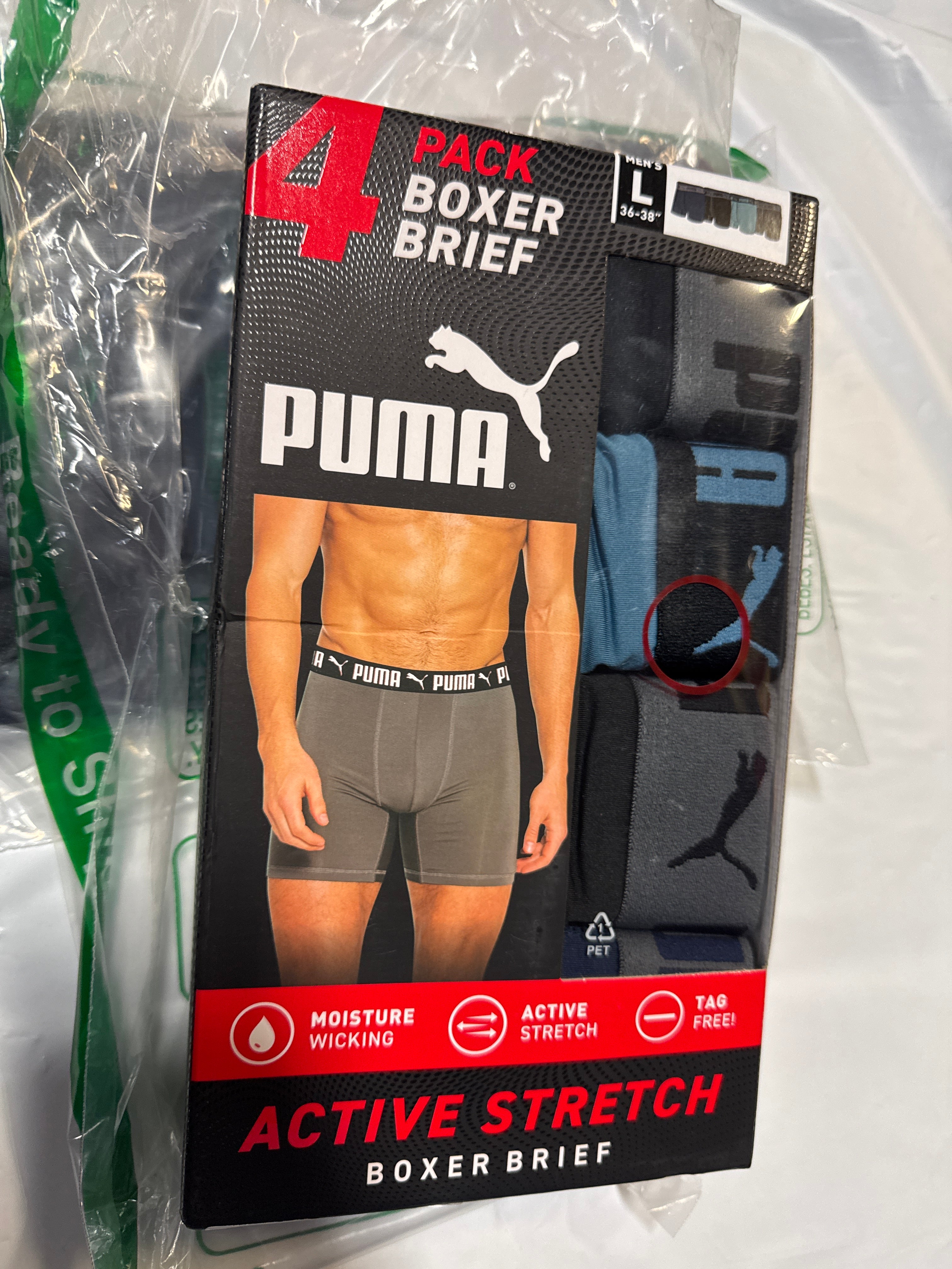 PUMA Mens 4 Pack Active Stretch Boxer Brief