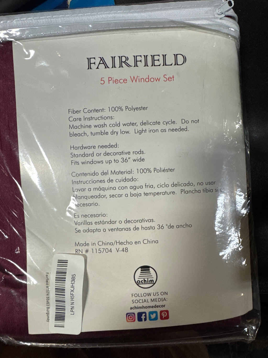 Fairfield 5 piece Window Set