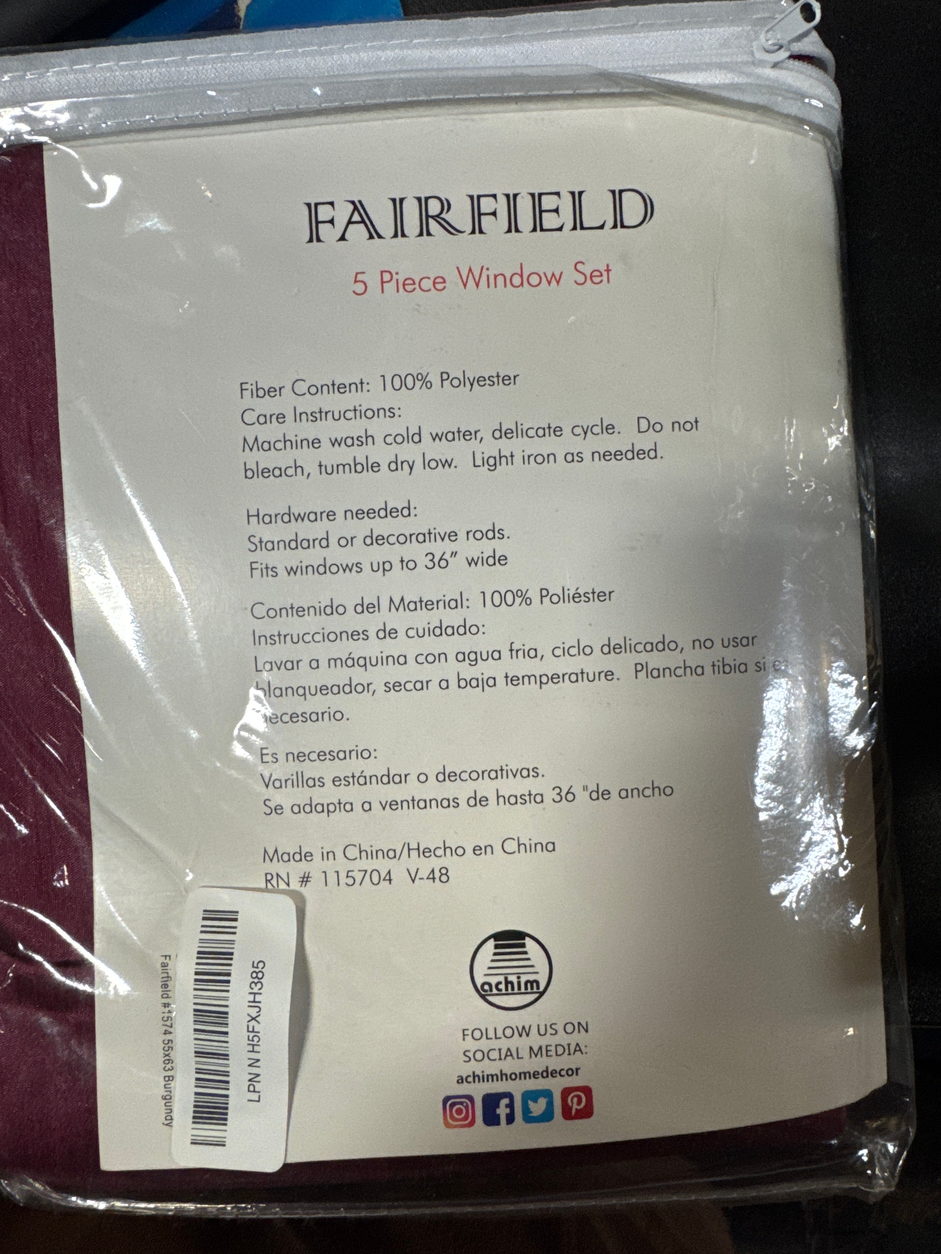 Fairfield 5 piece Window Set