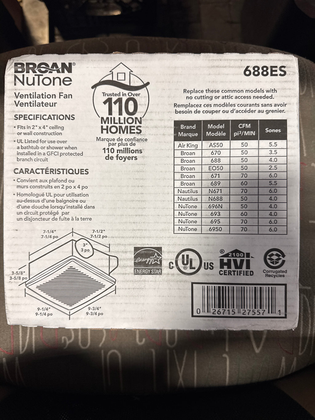 Broan-Nutone® Bathroom Exhaust Fan, 50 CFM Modern Grille, Energy Star Fan, 2.0 Sones
