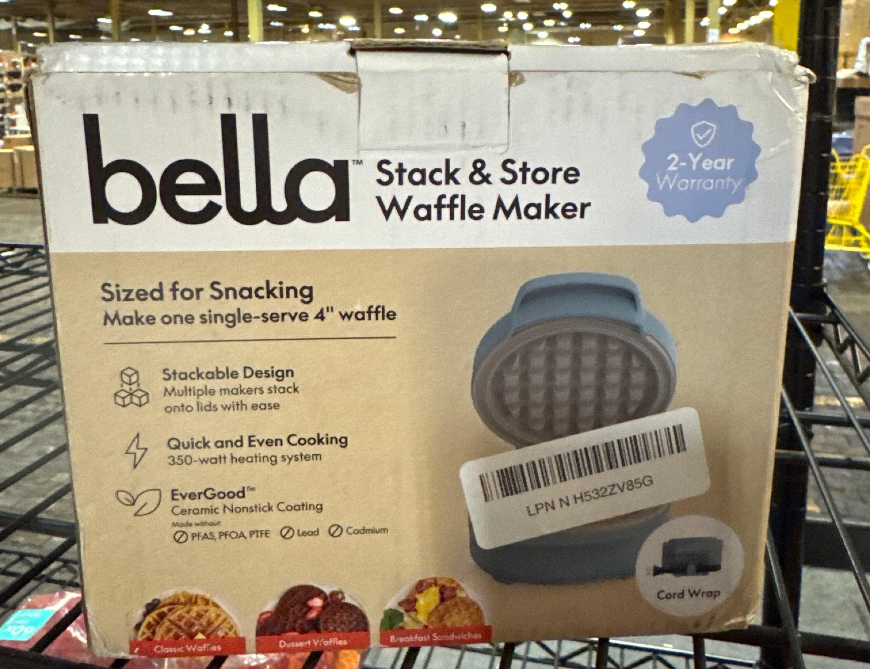 Bella Snack-n-Store Min Waffle Maker, EverGood™ Ceramic Nonstick Coating, Cord Wrap, Ready Indicator Light & Cool Touch Handles, Stackable Design & Customizable Plates, 350 Watt, Surf