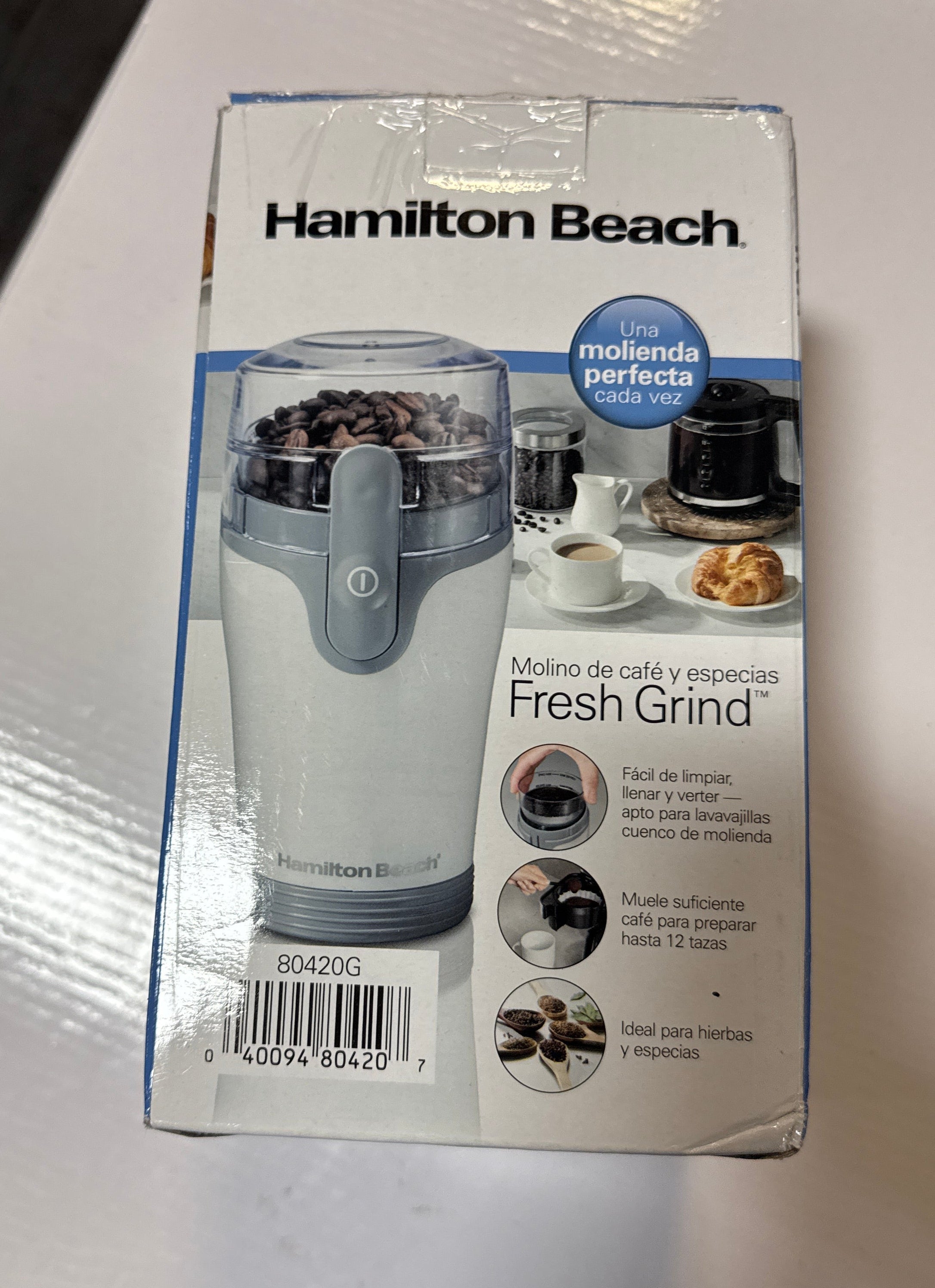 Hamilton Beach Fresh Grind Electric Coffee Grinder for Beans, Spices and More, Stainless Steel Blades, Removable Chamber, Makes up to 12 Cups, White
