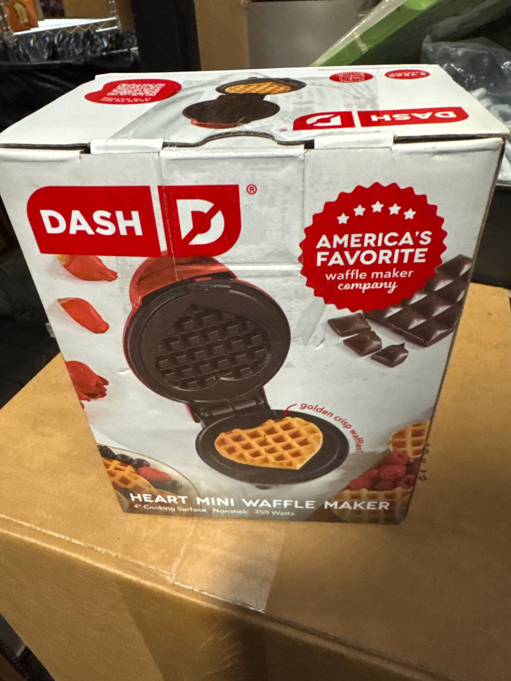 Dash Mini Waffle Maker- Mini Machine for Creative Homemade Treats - Nonstick Iron with Unique Print Design - Stylish Waffle Machine - Red Heart