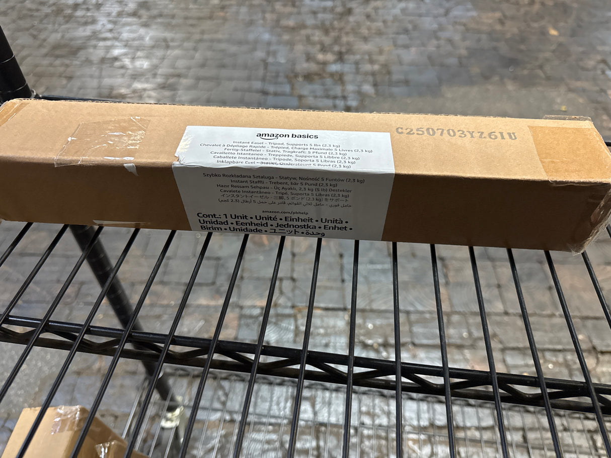 Amazon Basics Easel Display Stand, Instant Floor Poster, Lightweight, Collapsible and Portable with Tripod Base, Black Steel (supports 5 pounds)