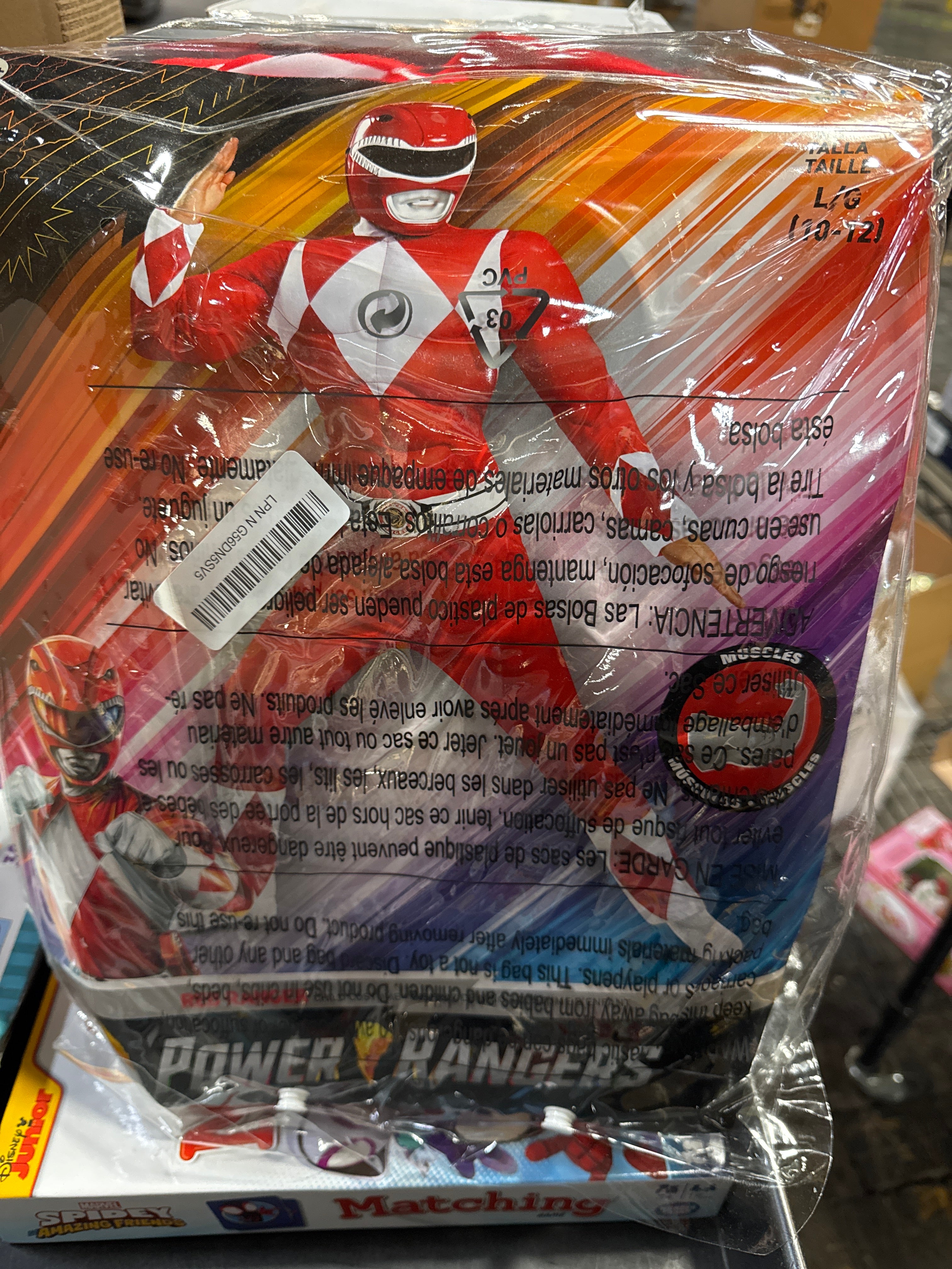 Disguise Red Ranger Muscle Costume, Official Power Rangers Costume with Mask, Kids Large/ (10-12)