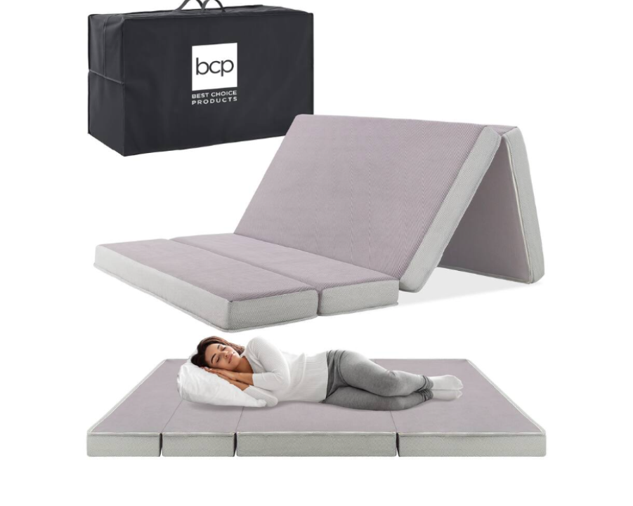 Best Choice Products - 4in Portable Mattress Topper, Tri-Fold Mattress Pad - Gray