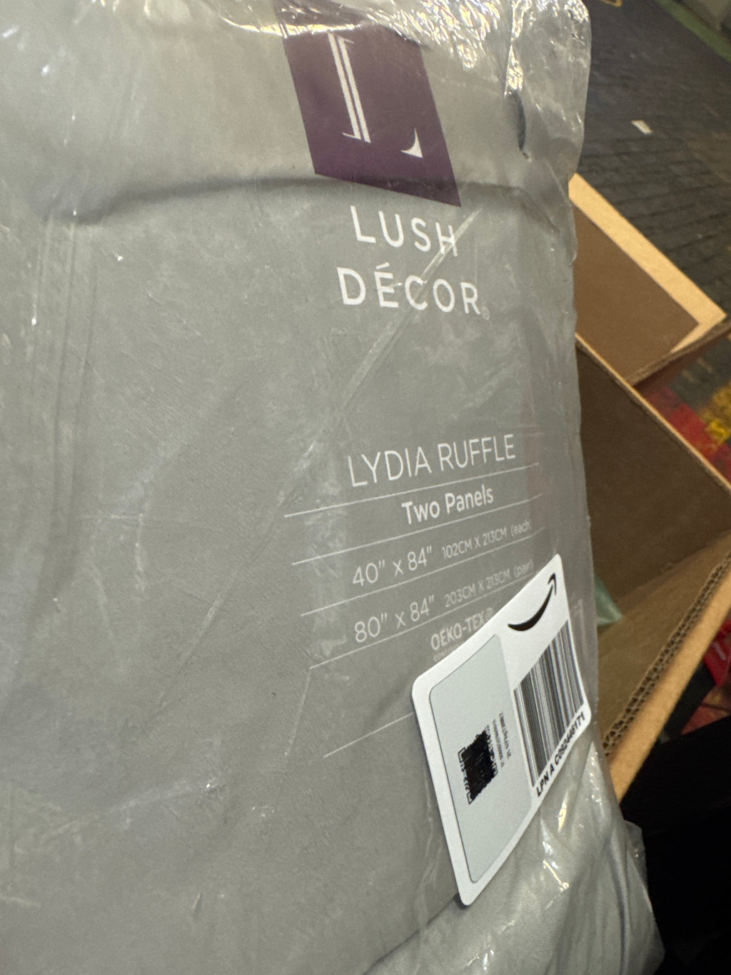 Lush Decor Lydia Curtains Ruffle Window Panel Set for Living, Dining, Bedroom (Pair), 84” x 40”, Gray
