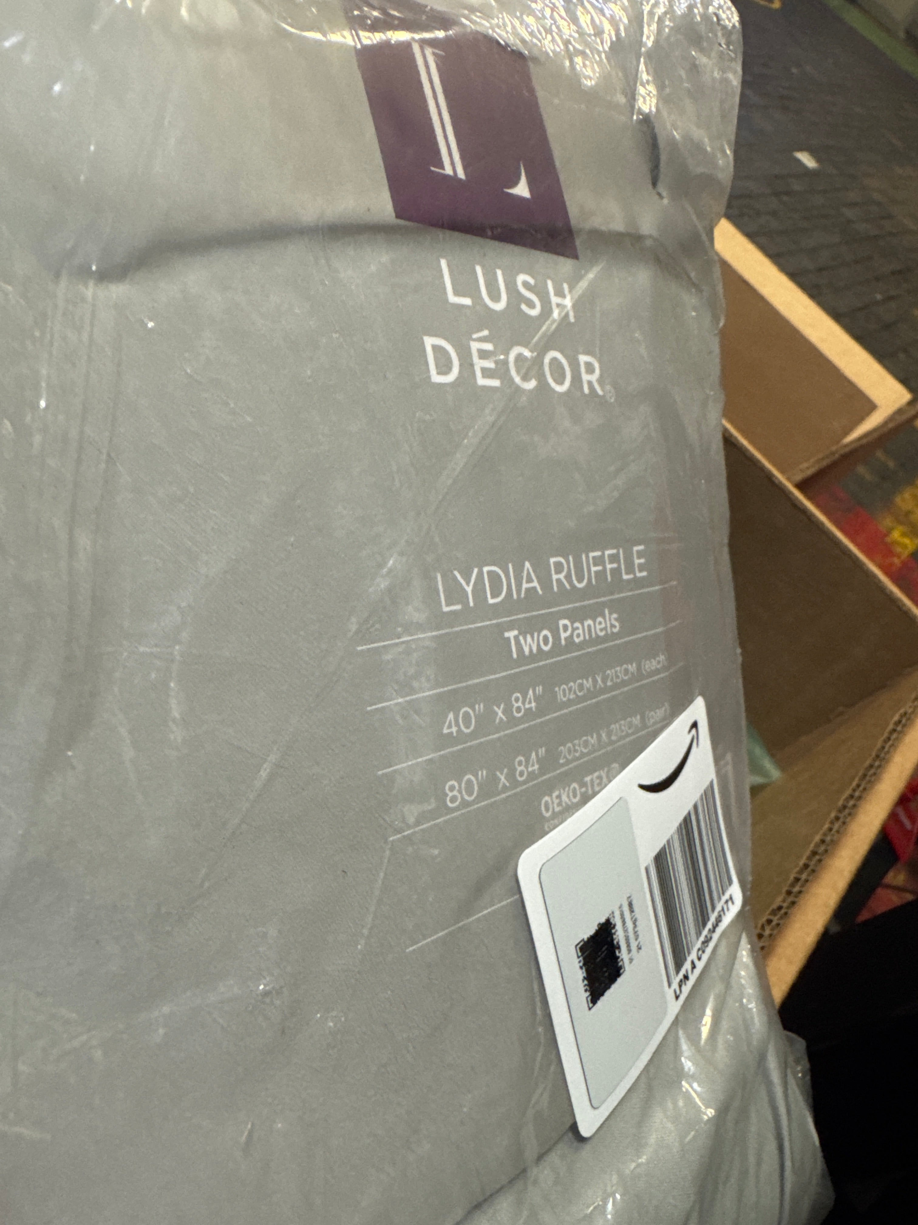 Lush Decor Lydia Curtains Ruffle Window Panel Set for Living, Dining, Bedroom (Pair), 84” x 40”, Gray