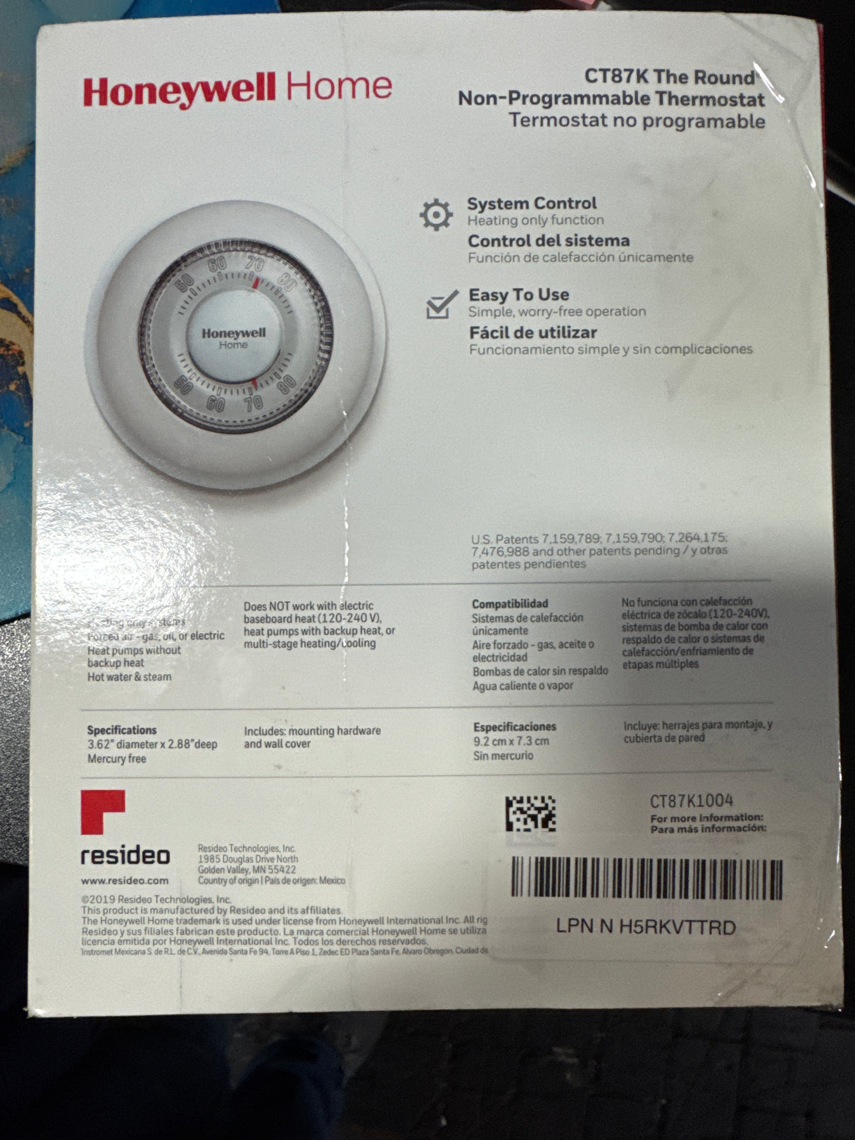 Honeywell CT87K The Round Non-Programmable Thermostat