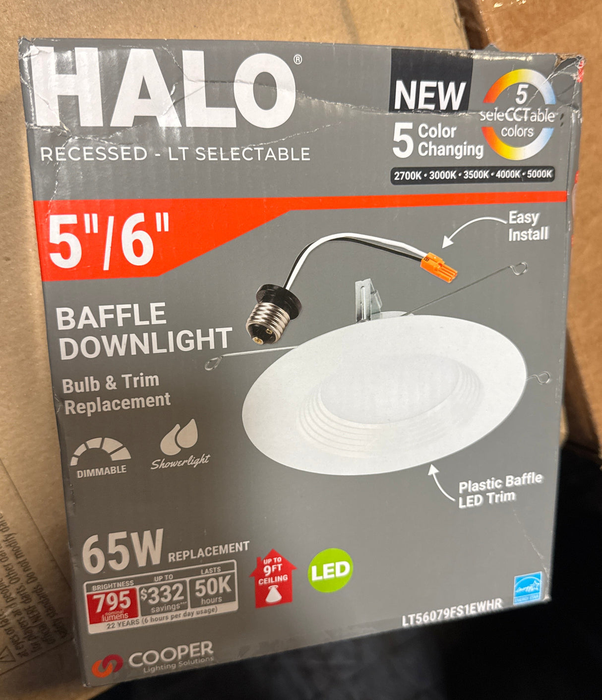Halo LT 5/6 in. LED Retrofit Module with Baffle Trim Selectable 5CCT 750-Lumens