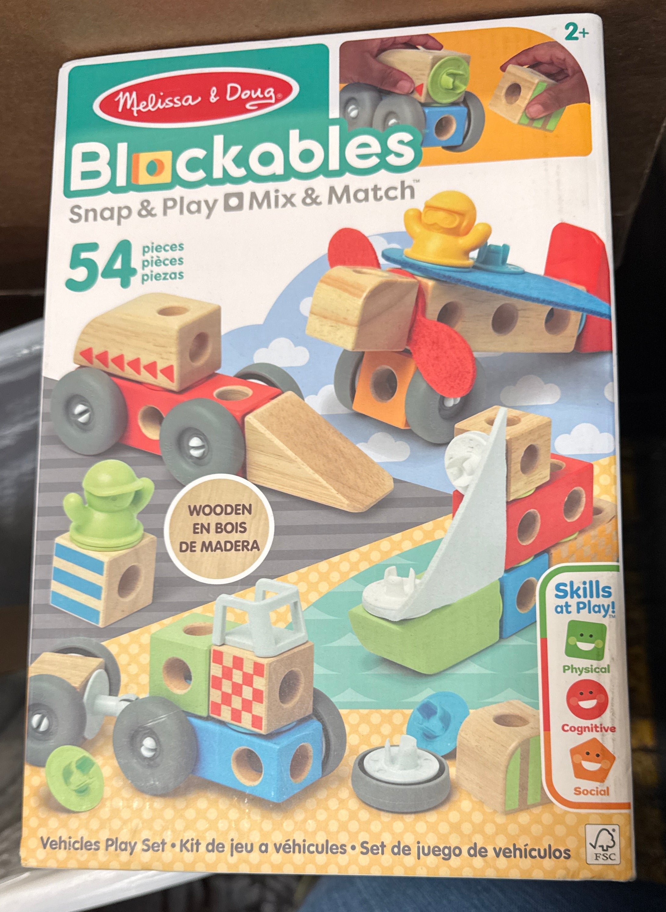 Melissa & Doug Blockables™ Vehicles Snap and Play, Mix and Match Connectable Wooden Building Blocks Play Set Toy for Preschool Boys and Girls (54 Pcs)