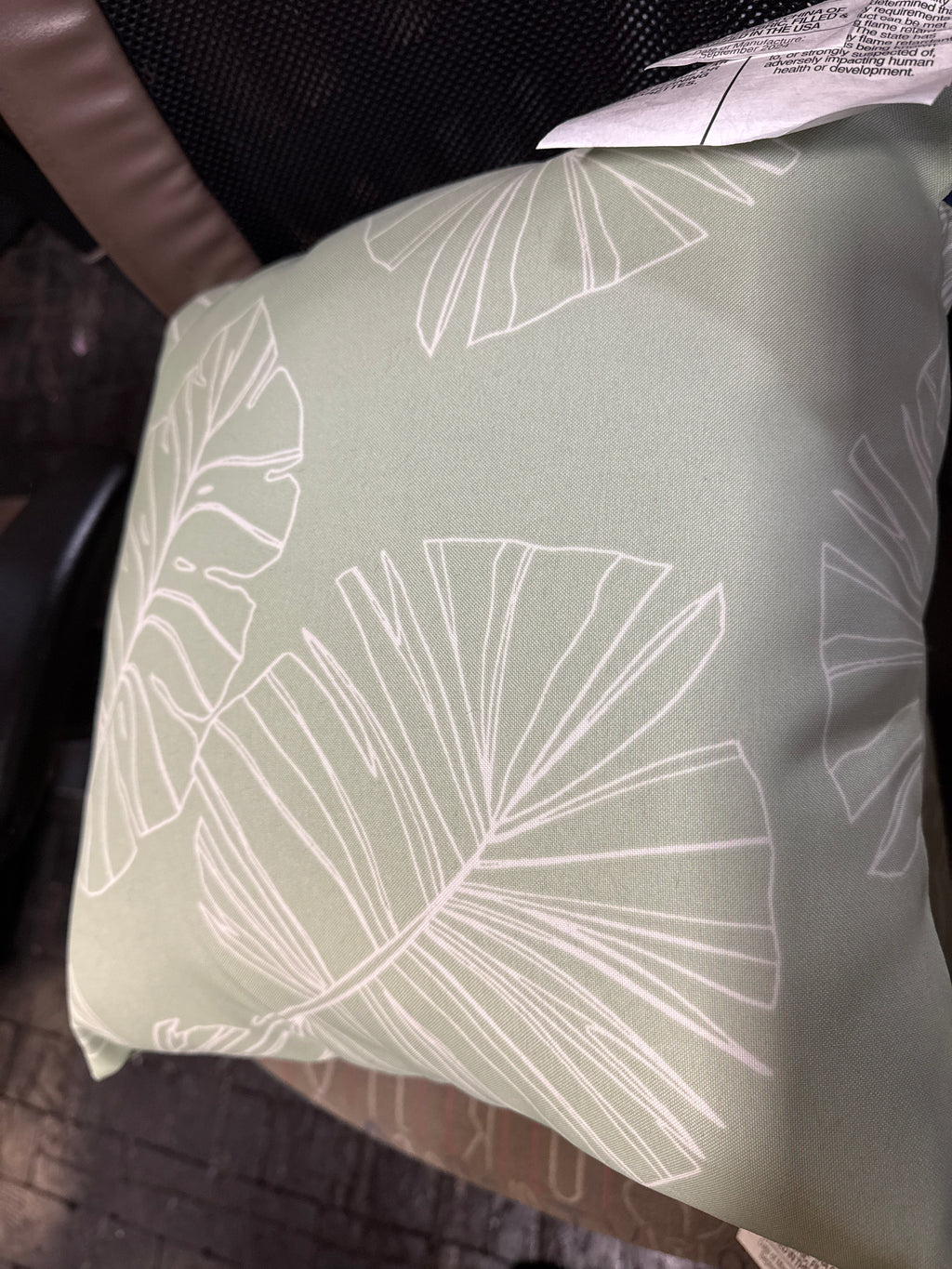 ARDEN 16 in. x 16 in. Coastal Green Leaf Outdoor Square Throw Pillow (2-Pack)