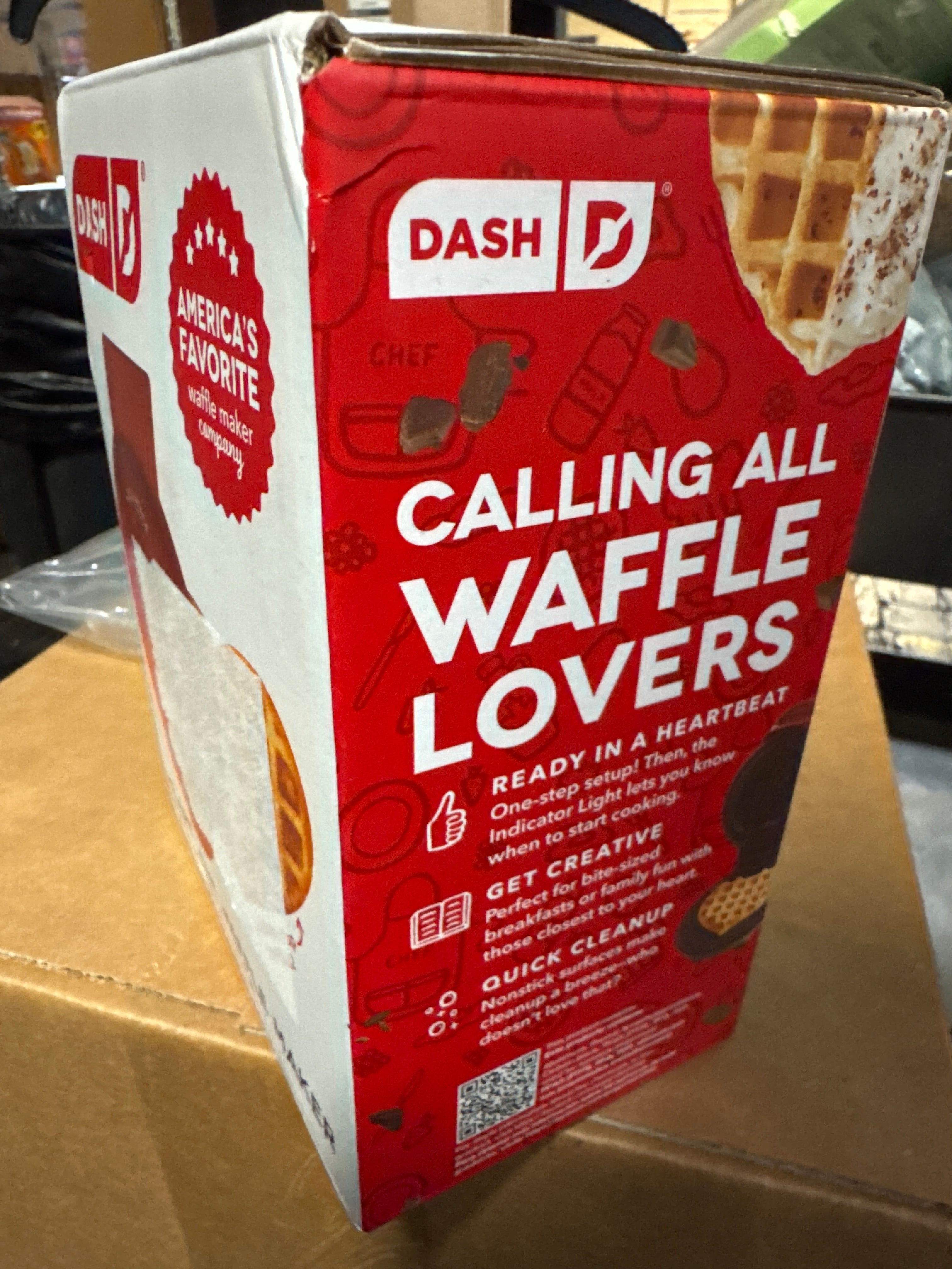 Dash Mini Waffle Maker- Mini Machine for Creative Homemade Treats - Nonstick Iron with Unique Print Design - Stylish Waffle Machine - Red Heart