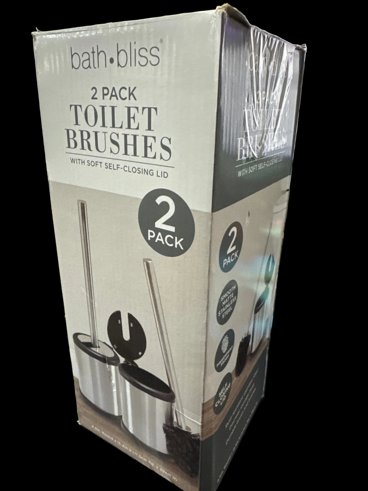 Bath Bliss Stainless Steel 2 Pack Self Closing Lid Toilet Brush and Holder, Finger Print Proof, Compact, Small Space, 6980-2PK, Silver