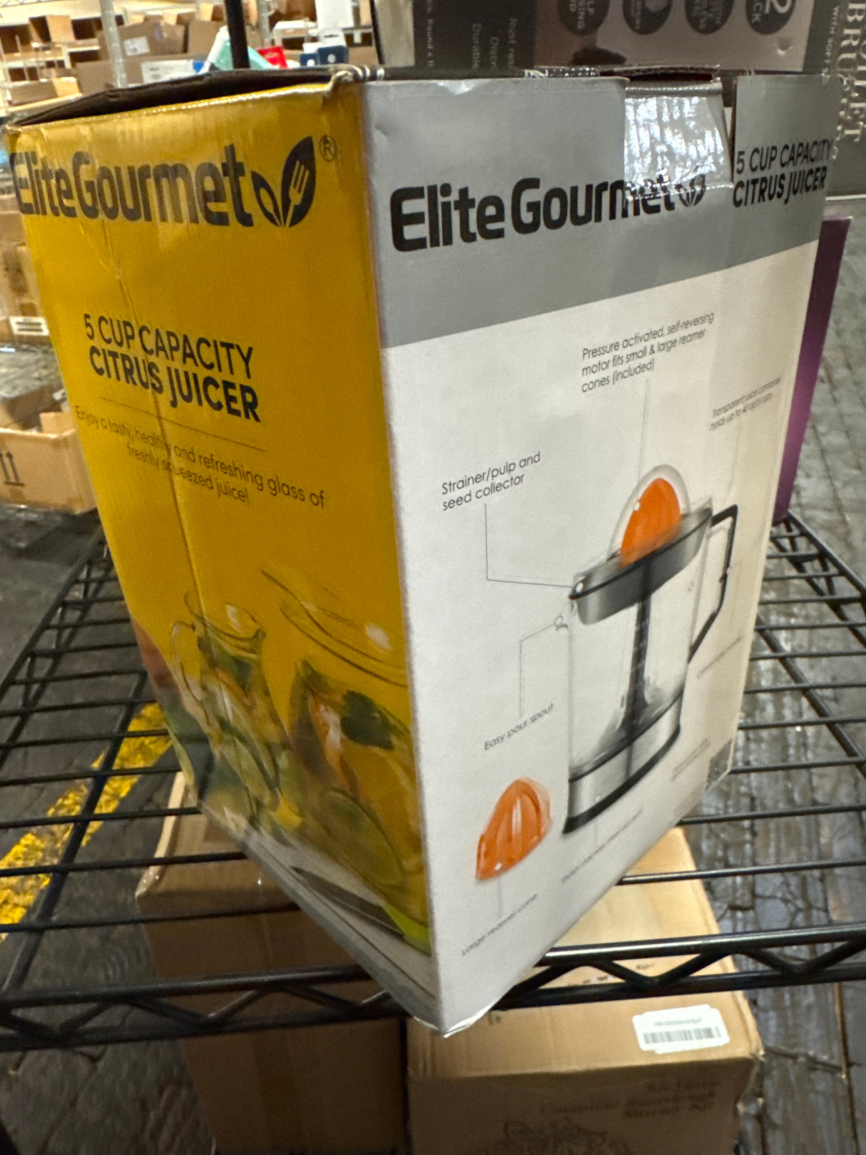 Elite Gourmet ETS740 BPA-Free Electric Citrus Juicer with 2 Cones, Compact, Large Volume, Pulp Control, Oranges, Lemons, Limes, Grapefruits with Easy Pour Spout, 1.2L, Black/Stainless Steel