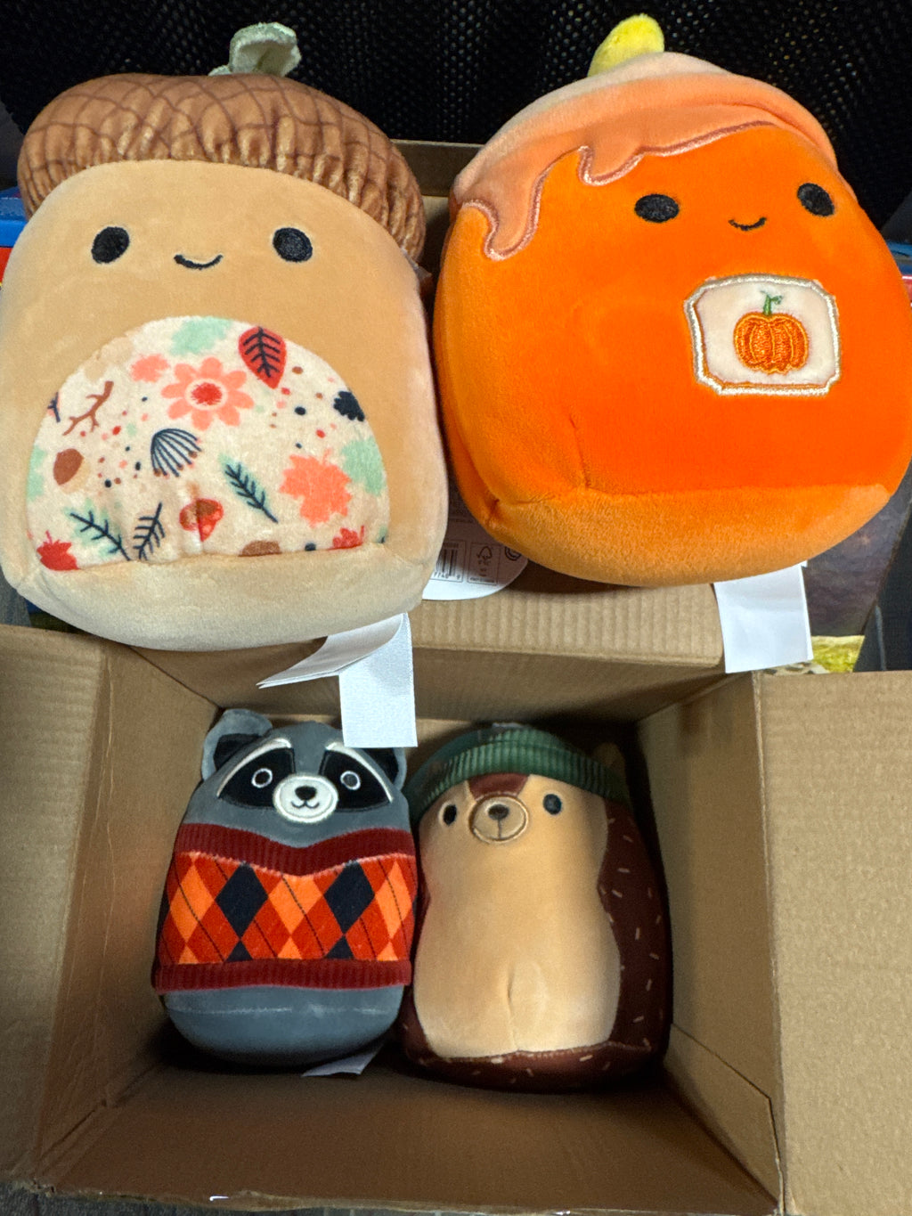 Squishmallows Original 5in Harvest 4-Pack – Hans Hedgehog, Mac Acorn, Misha Candle, Rocky Raccoon – Official Jazwares Plush (Little)