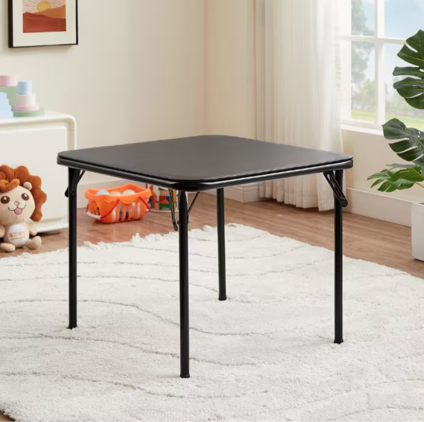 VECELO Folding Card Table 33.8 in. Portable Square Black Metal Desk with Collapsible Legs and Vinyl Upholstery - Black