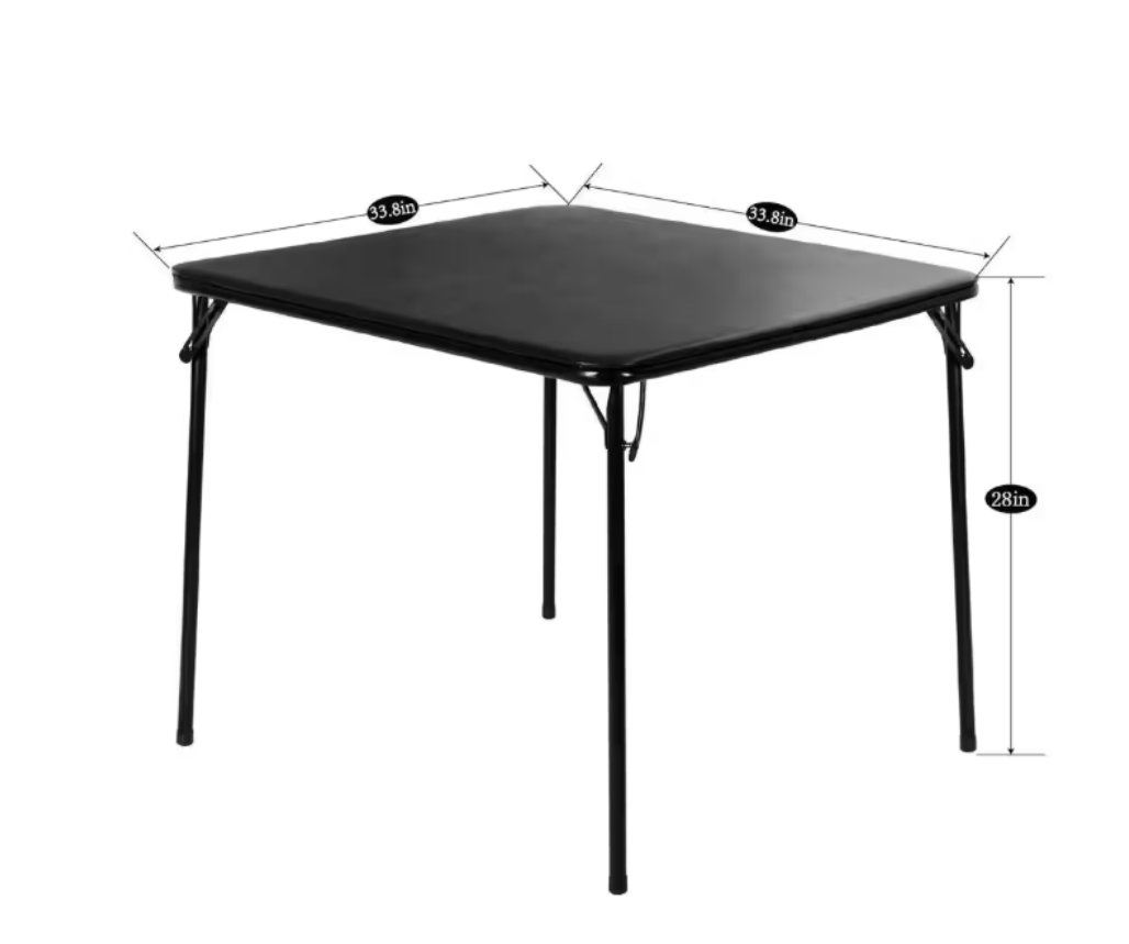 VECELO Folding Card Table 33.8 in. Portable Square Black Metal Desk with Collapsible Legs and Vinyl Upholstery - Black