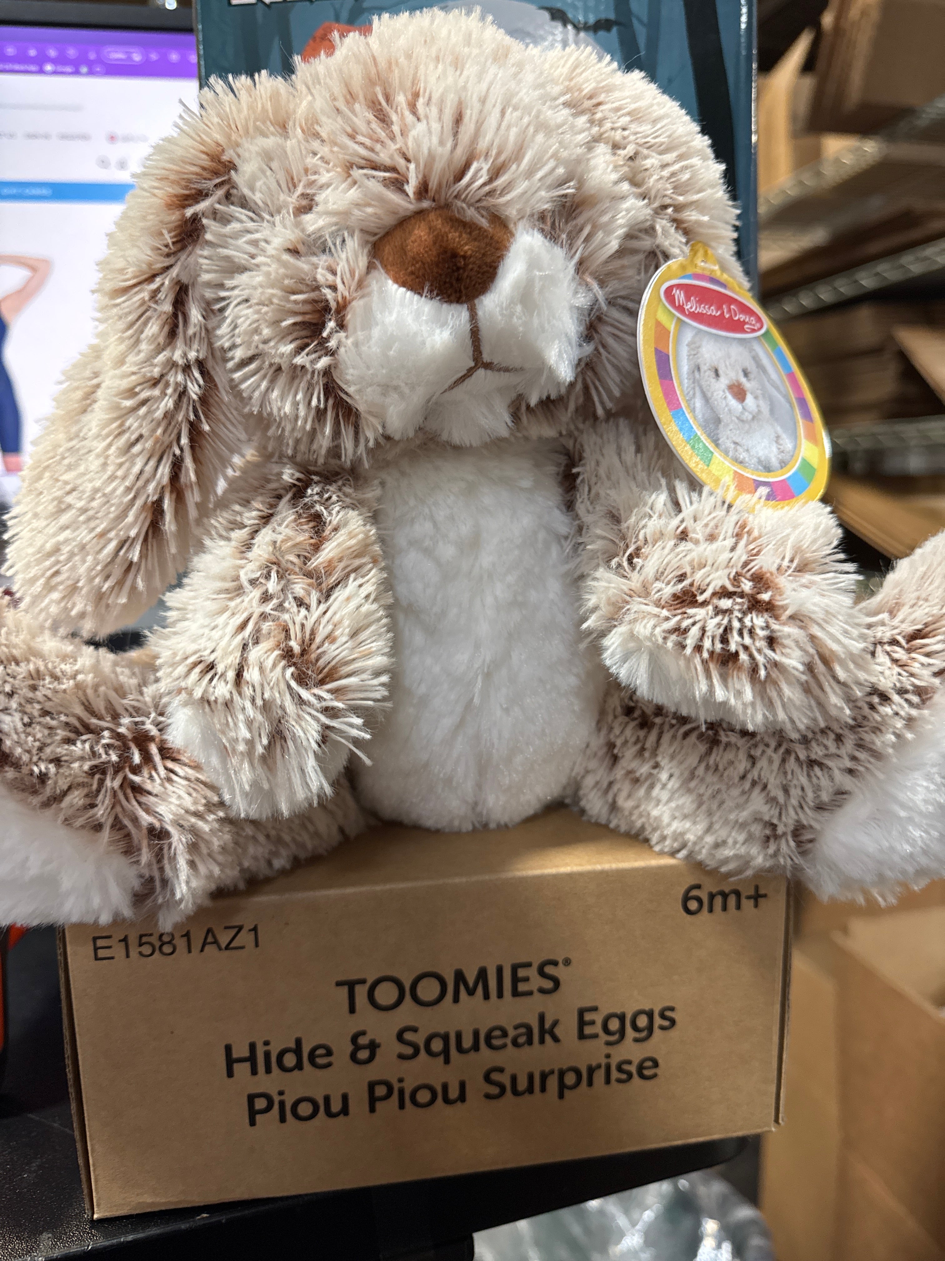 (Bundle) Melissa & Doug - Burrow Bunny Rabbit Stuffed Animal & TOMY Toomies Hide & Squeak Eggs Toddler Toys - Matching and Sorting Games - Toddler Sensory Toys for Hand Eye Coordination and Color Recognition - Ages 6 Months and Up