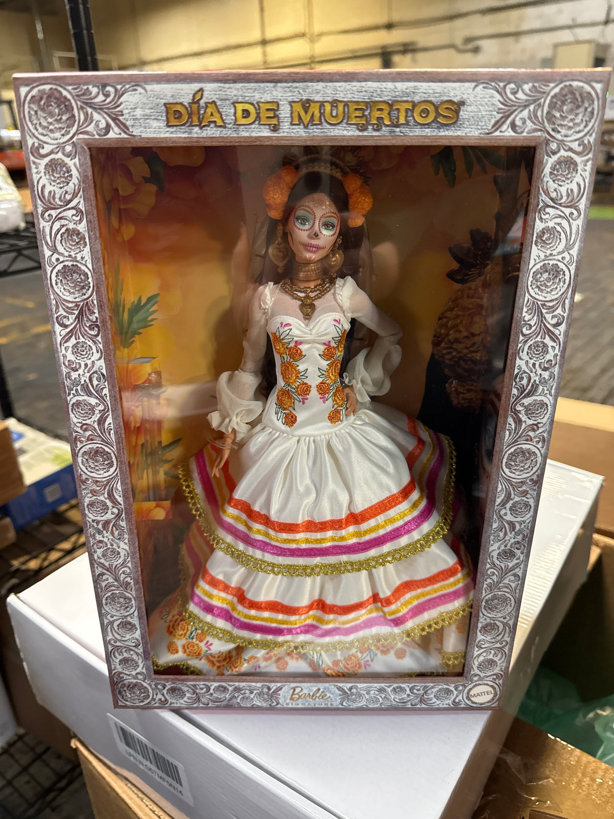 Barbie Signature Doll, Día De Muertos 2025 Collectible in Ruffled Cream Gown Trimmed with Marigolds and Ribbon, Flower Crown and Calavera Face Paint
