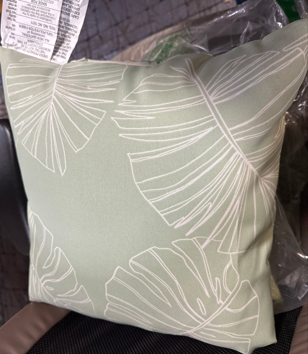 ARDEN 16 in. x 16 in. Coastal Green Leaf Outdoor Square Throw Pillow (2-Pack)