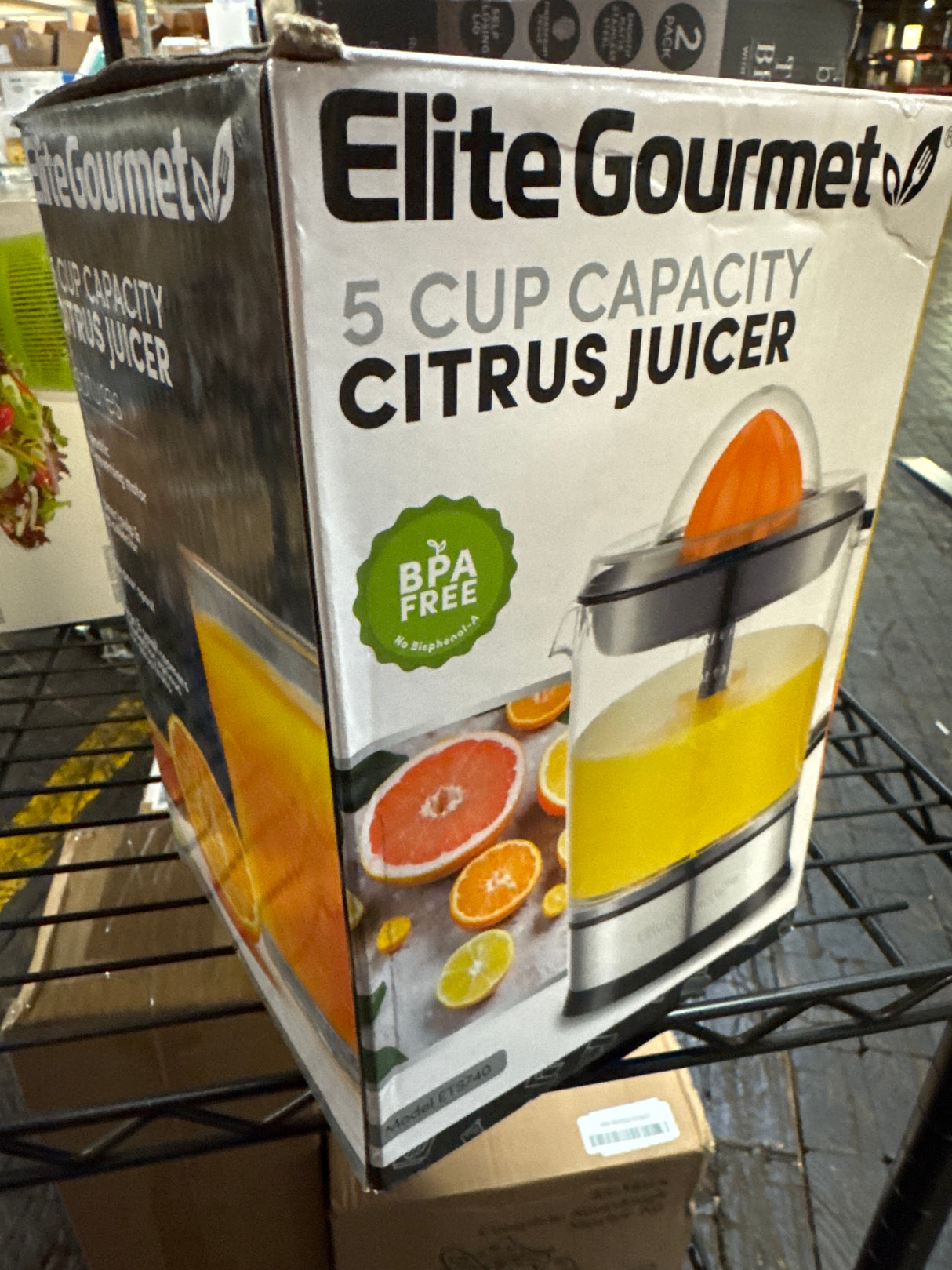 Elite Gourmet ETS740 BPA-Free Electric Citrus Juicer with 2 Cones, Compact, Large Volume, Pulp Control, Oranges, Lemons, Limes, Grapefruits with Easy Pour Spout, 1.2L, Black/Stainless Steel