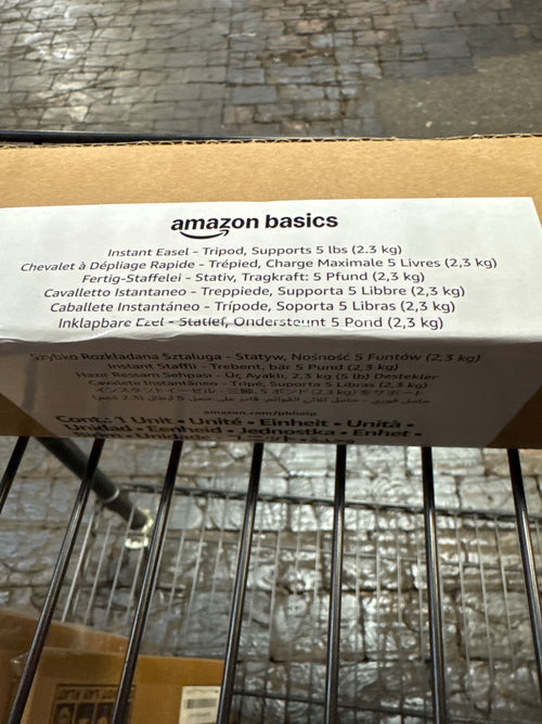 Amazon Basics Easel Display Stand, Instant Floor Poster, Lightweight, Collapsible and Portable with Tripod Base, Black Steel
