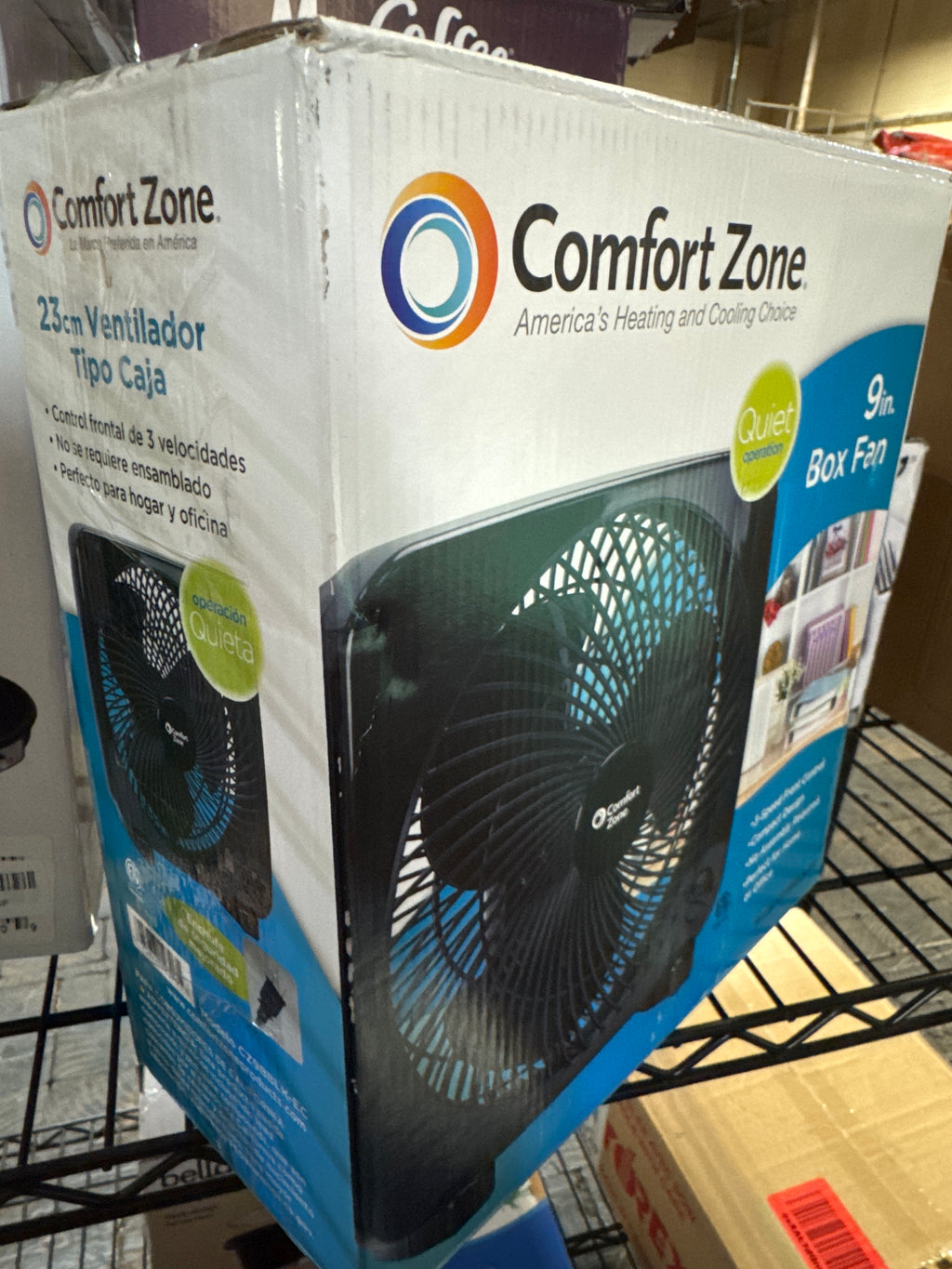 Comfort Zone Box Fan, 9 inch Portable Desk fan, Quiet 3 Speed Mini Fan for Bedroom, Electric Bedside Table Fan, Black