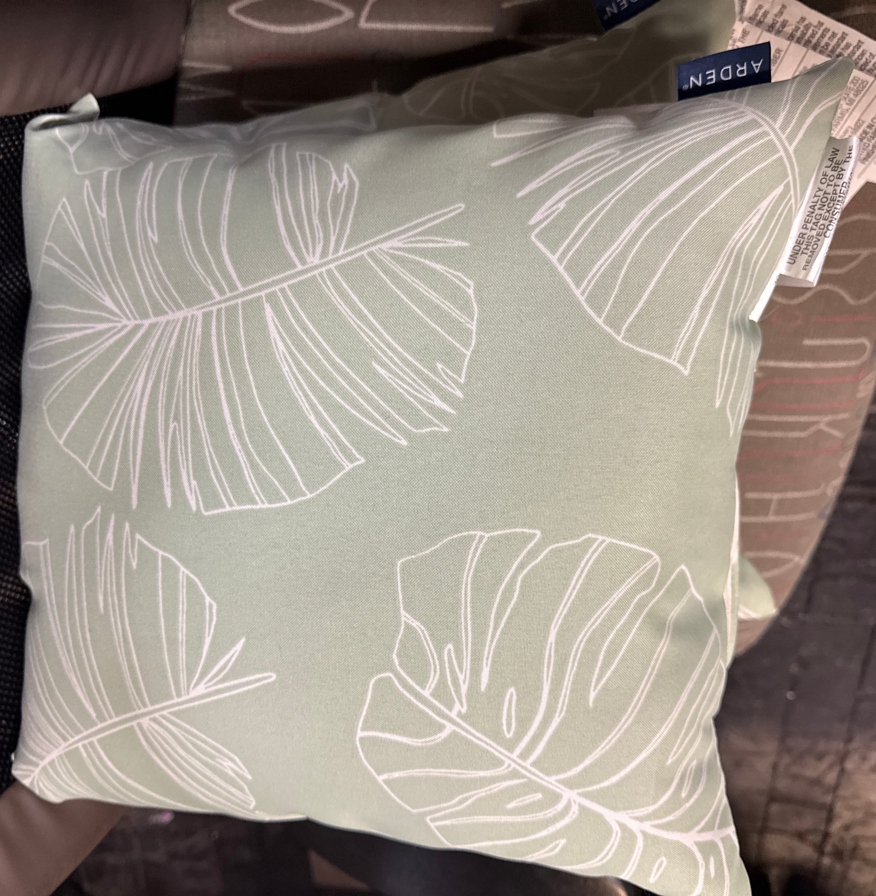 ARDEN 16 in. x 16 in. Coastal Green Leaf Outdoor Square Throw Pillow (2-Pack)