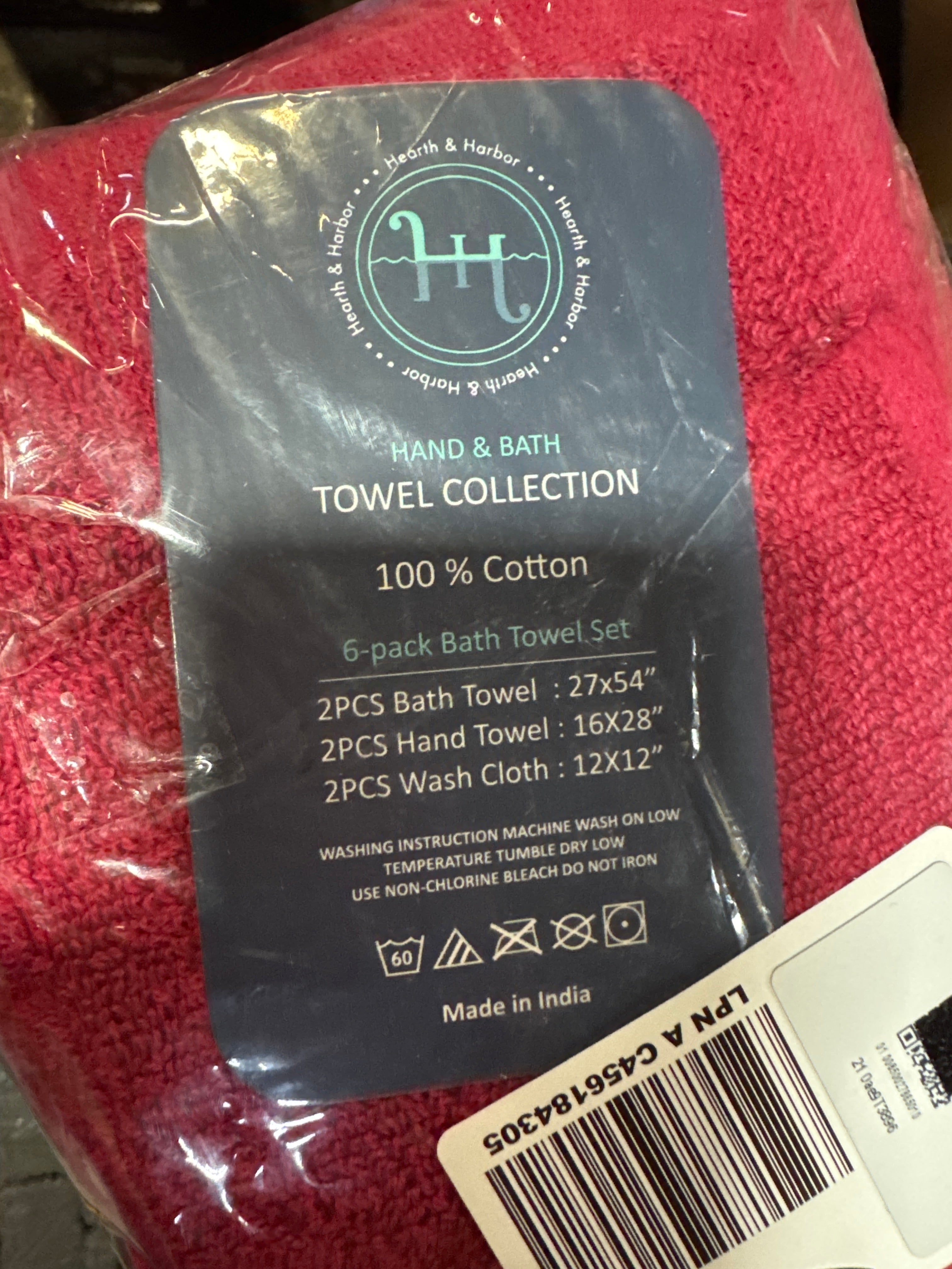 Hand & Bath 6 Piece Towel Collection- Red- 100% Cotton Made in India