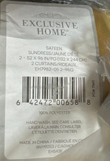 EXCLUSIVE HOME Sateen Twill Woven Room Darkening Blackout Grommet Top Curtain Panel Pair, 52"x96", Sundress Yellow