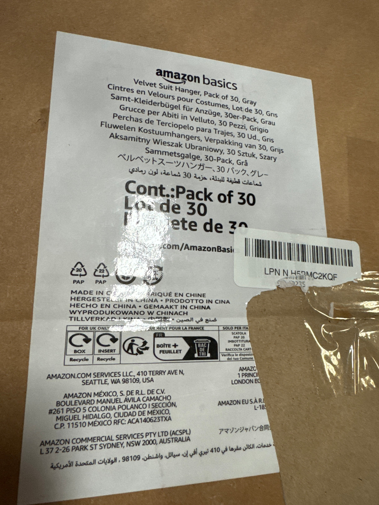 Amazon Basics Slim, Velvet, Non-Slip Suit Clothes Hangers, Gray/Silver - Pack of 30