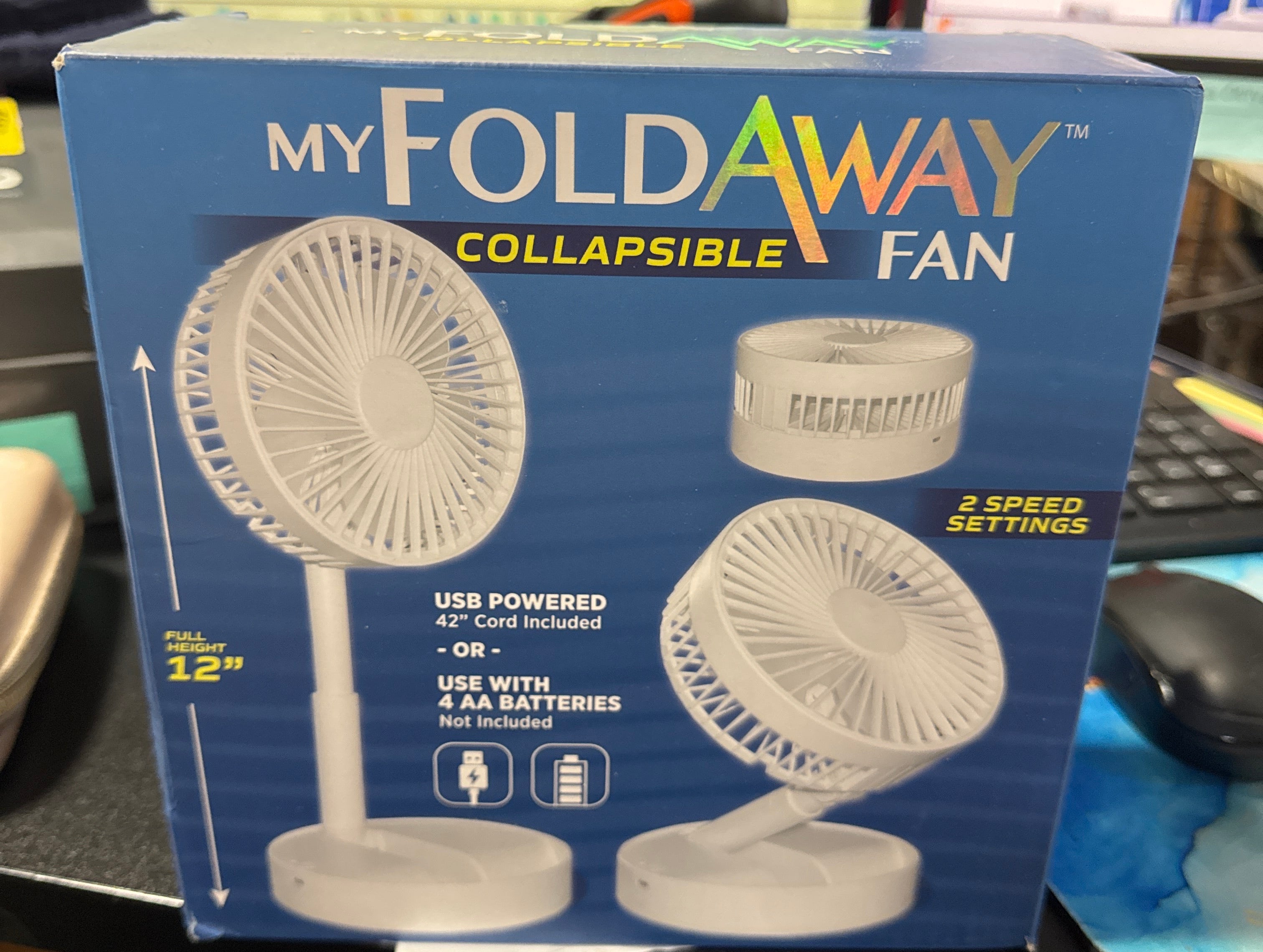My Foldaway Fan 2- in-1 Adjustable Height 11.8 in. Unique Foldable and Portable Mini Table Pedestal Fan