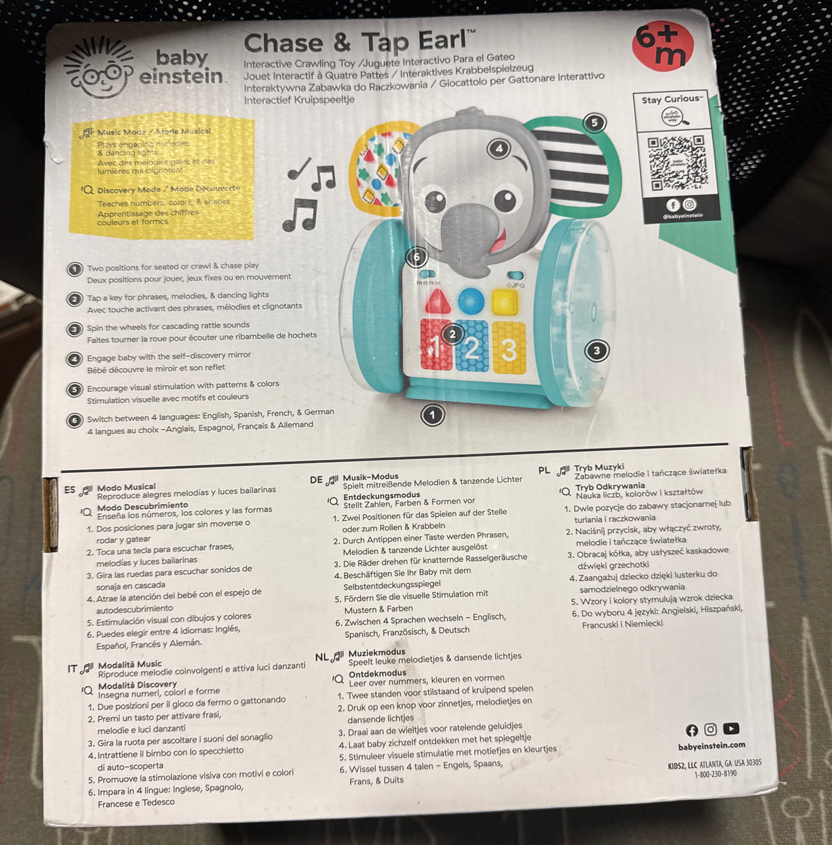 Baby Einstein Chase & Tap Earl Crawling Baby Toy, with Mirror and Music