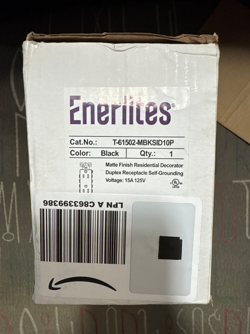 ENERLITES Matte Black Decorator Receptacle, Standard Electrical Wall Outlet, 15A 125V, Self-Grounding, 2-Pole, 3-Wire, 5-15R, UL Listed, 61502-MBK, 10 Pack, Non Tamper Resistant