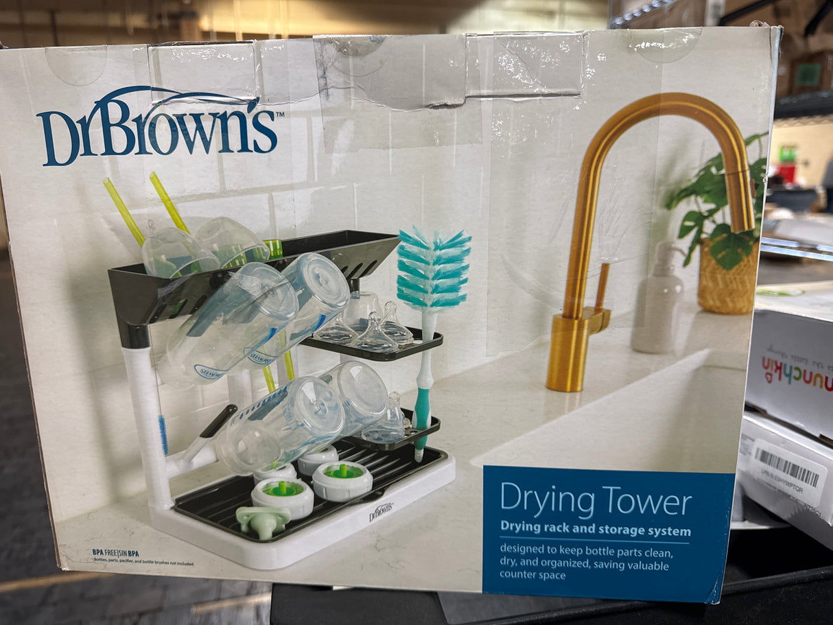 Dr. Brown's Drying Tower, Stand-Up Drying Rack, Countertop Baby Bottle Drying with Organized Storage for Baby Essentials, Space Saving Vertical Rack