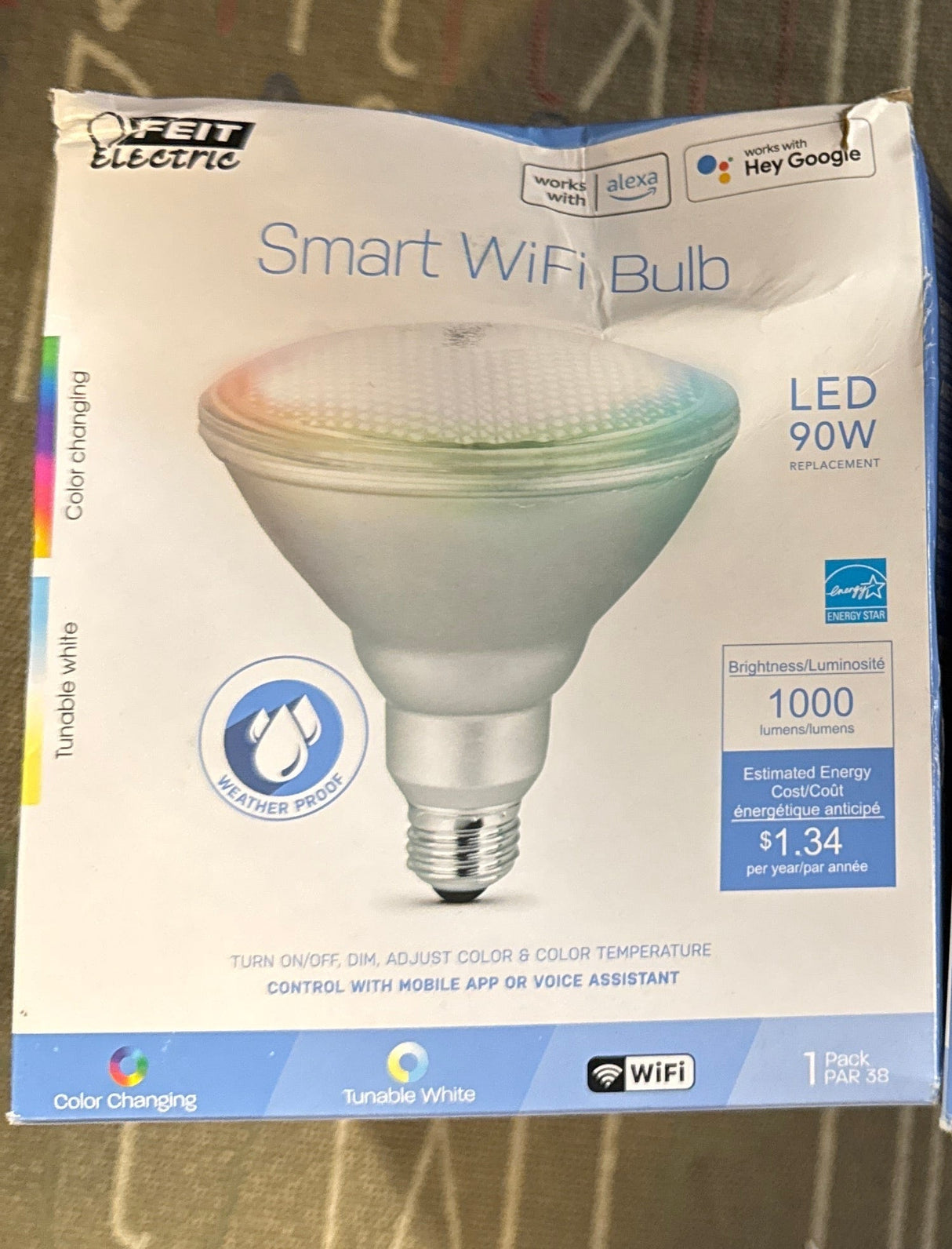 Feit Electric Smart LED Bulb 11.1W (90W Equivalent) Color Changing, PAR38, Medium (E26) Base, Dimmable Light Bulb, 2Pk